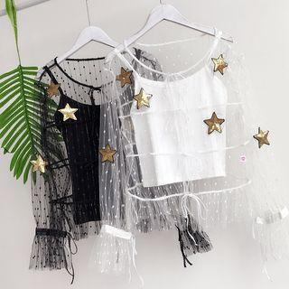 Sequined Star Mesh Top