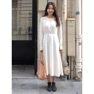 Round-neck Pintuck-trim Long Dress