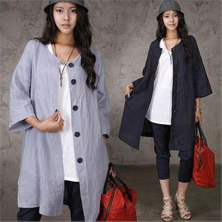 Round-neck 3/4-sleeve Linen Jacket