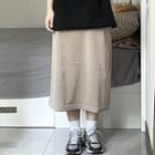 High-waist Plain Split Midi Skirt Khaki - One Size