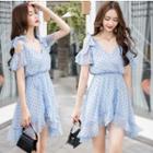 Dotted Cut Out Shoulder Short Sleeve Chiffon Dress