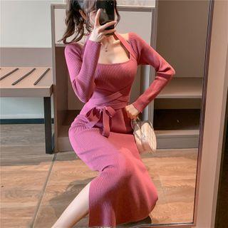Tie-waist Halter Knit Midi Dress