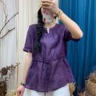 Embroidered Drawstring-waist Blouse