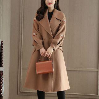 Embroidered Double Breasted Long Coat