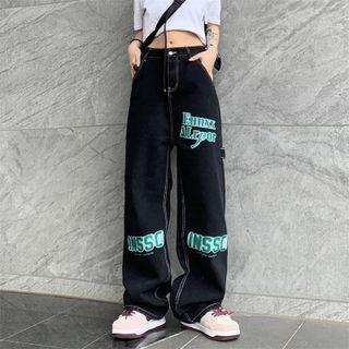 Low Waist Lettering Wide Leg Jeans