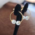 Faux Pearl Open Hoop Earring Gold Earring - One Size