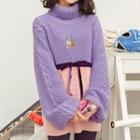 Ice-cream Embroidered Color-block Cable-knit Sweater