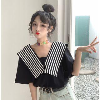 Patchwork Striped V-neck T-shirt