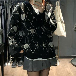 Heart Print Argyle Cardigan / Knit Vest