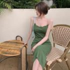Faux Pearl Strap Midi Bodycon Dress Green - One Size