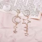 Asymmetrical Rhinestone Moon Star Drop Earring 1 Pair - As Shown In Figure - One Size
