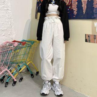 Drawstring Paperbag-waist Straight Leg Pants