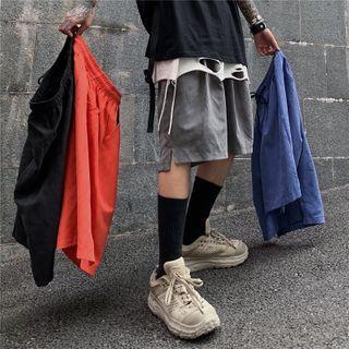 Drawstring Waist Slit-side Shorts