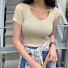 V-neck Ribbed Knit Top In 12 Colors