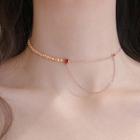 Beaded Necklace 925 Silver - Red Heart - Gold - One Size