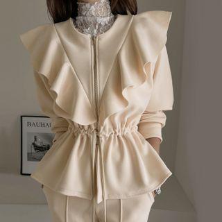 Ruffled Drawstring-waist Jacket