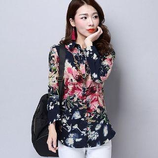 Long-sleeve Flower-print Shirt