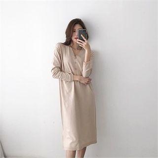 Plunge-neck Knit Shift Dress