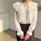 Lace-collar Bell-sleeve Blouse Ivory - One Size