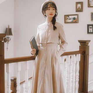 Bow Paneled Midi A-line Shirtdress