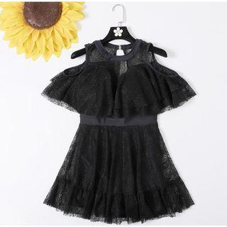 Short-sleeve Cold Shoulder Ruffled Lace Swimdress