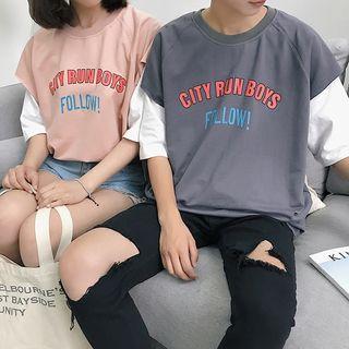 Couple Matching 3/4-sleeve Mock Two-piece Top