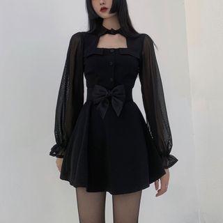 Chiffon Sleeve Mini A-line Dress / Belt / Belt Bag