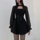 Chiffon Sleeve Mini A-line Dress / Belt / Belt Bag