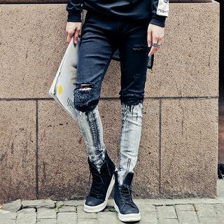 Distressed Two Tone Skinny Jeans