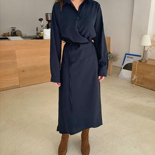 Self-tie Wrap Maxi Shirtdress
