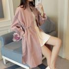 Plain Long Drawstring Waist Parka