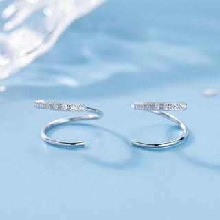 925 Sterling Silver Cz Mini Hoop Earring 1 Pair - E159 - Silver - One Size