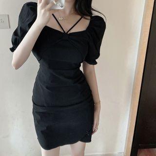 Puff Sleeve Square Neck Mini Bodycon Dress