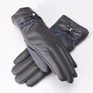 Faux-leather Lace-trim Gloves