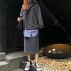 Set: Knit Midi Skirt + Mock Two-piece Sweater