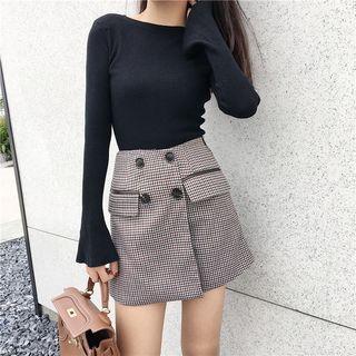 Double-breasted Houndstooth Skort