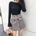 Double-breasted Houndstooth Skort