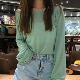 Knot-front Long-sleeve Cropped T-shirt