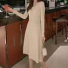 V-neck Long-sleeve Ribbed A-line Dress
