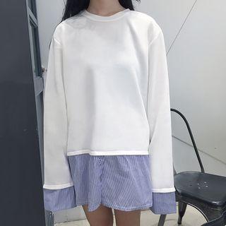 Mock Two Piece Striped Panel Long Sleeve Tunic