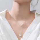 925 Sterling Silver Faux Pearl Pendant Y Necklace Silver - One Size