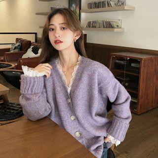 Plain Cardigan / Lace Long-sleeve Top