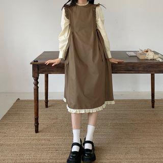 Mock Two-piece Tie-strap Midi A-line Dress