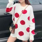 Dotted Boxy Knit Pullover Red Dots - White - One Size