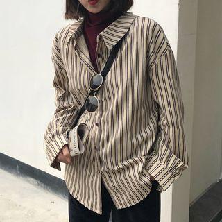 Set: Striped Shirt + Turtleneck Sleeveless Top As Shown In Figure - One Size