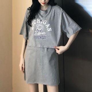 Set: Short Sleeve Print T-shirt + Tank Dress