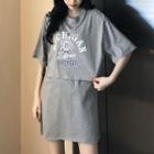 Set: Short Sleeve Print T-shirt + Tank Dress