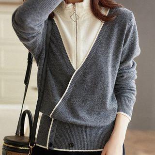 Mock Two-piece Zip Placket Sweater
