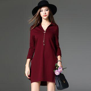 V-neck 3/4 Sleeve Mini Dress