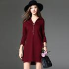 V-neck 3/4 Sleeve Mini Dress